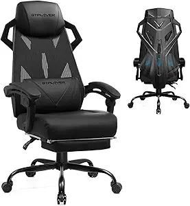GTPLAYER Computer Chair with Adjustable Footrest, Ergonomic Gaming Chair with Headrest and Lumbar Support, Breathable Mesh Office Chair for Adults, High Back Reclining Desk Chair for Gaming and Office