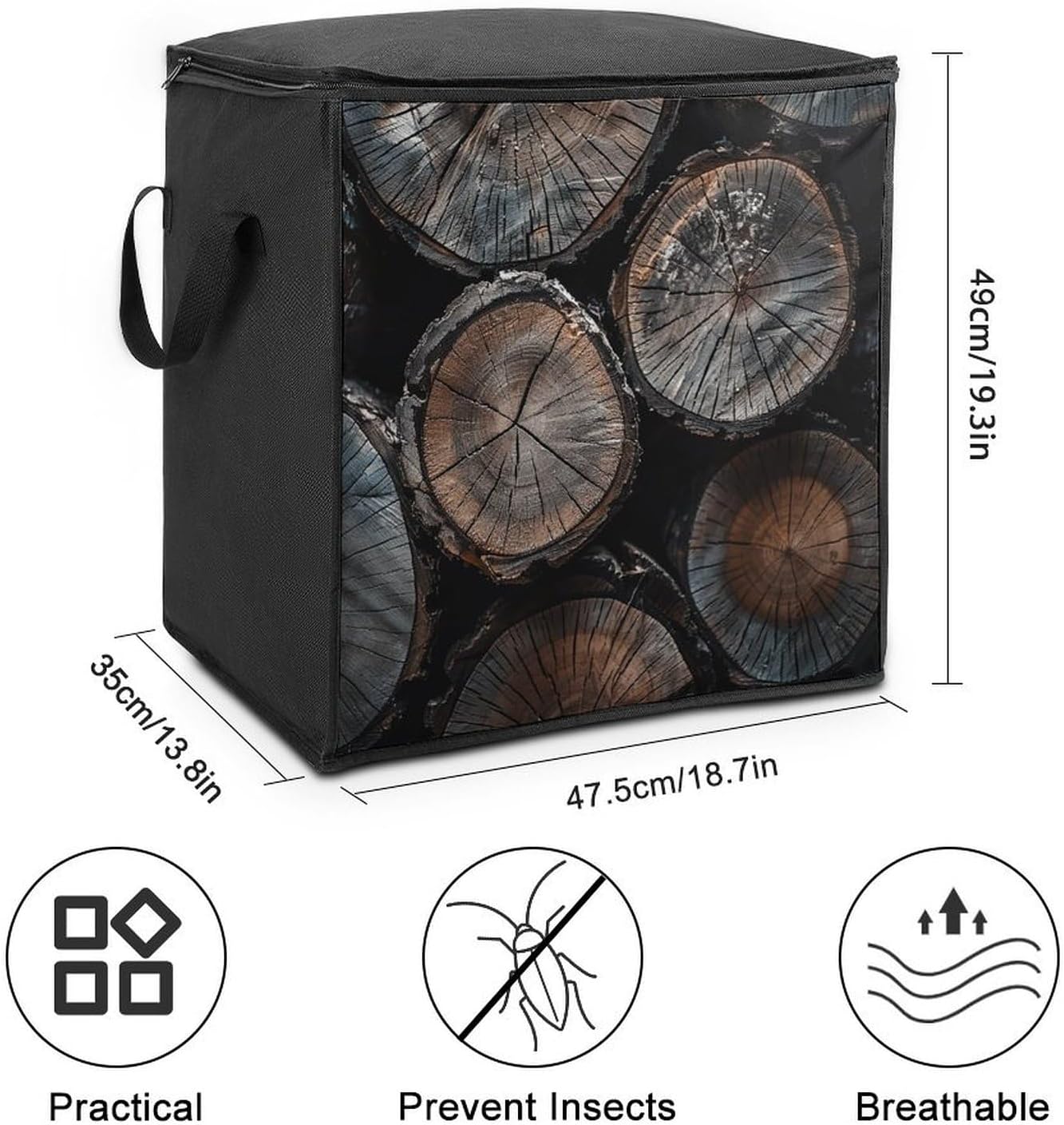 Portable Quilt Storage Bag,Round Cut Wood Printed Foldable Wardrobe Storage Box Foldable Storage Bag with Lids And Handle Large Clothing Storage Bag for Comforters Clothes Blankets Pillows