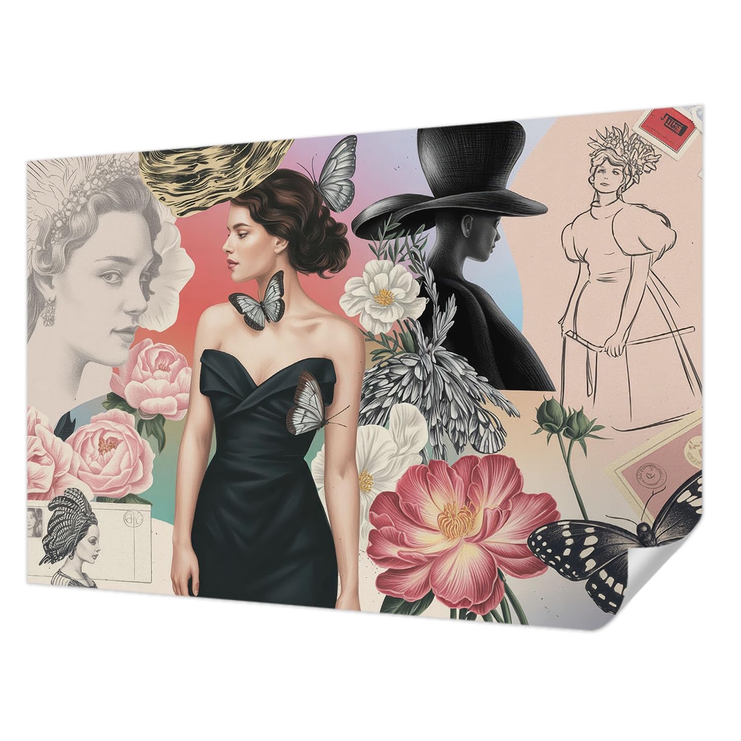 Papier peint autocollant fleurs et portraits 104x70 cm pour deco murale de chambre