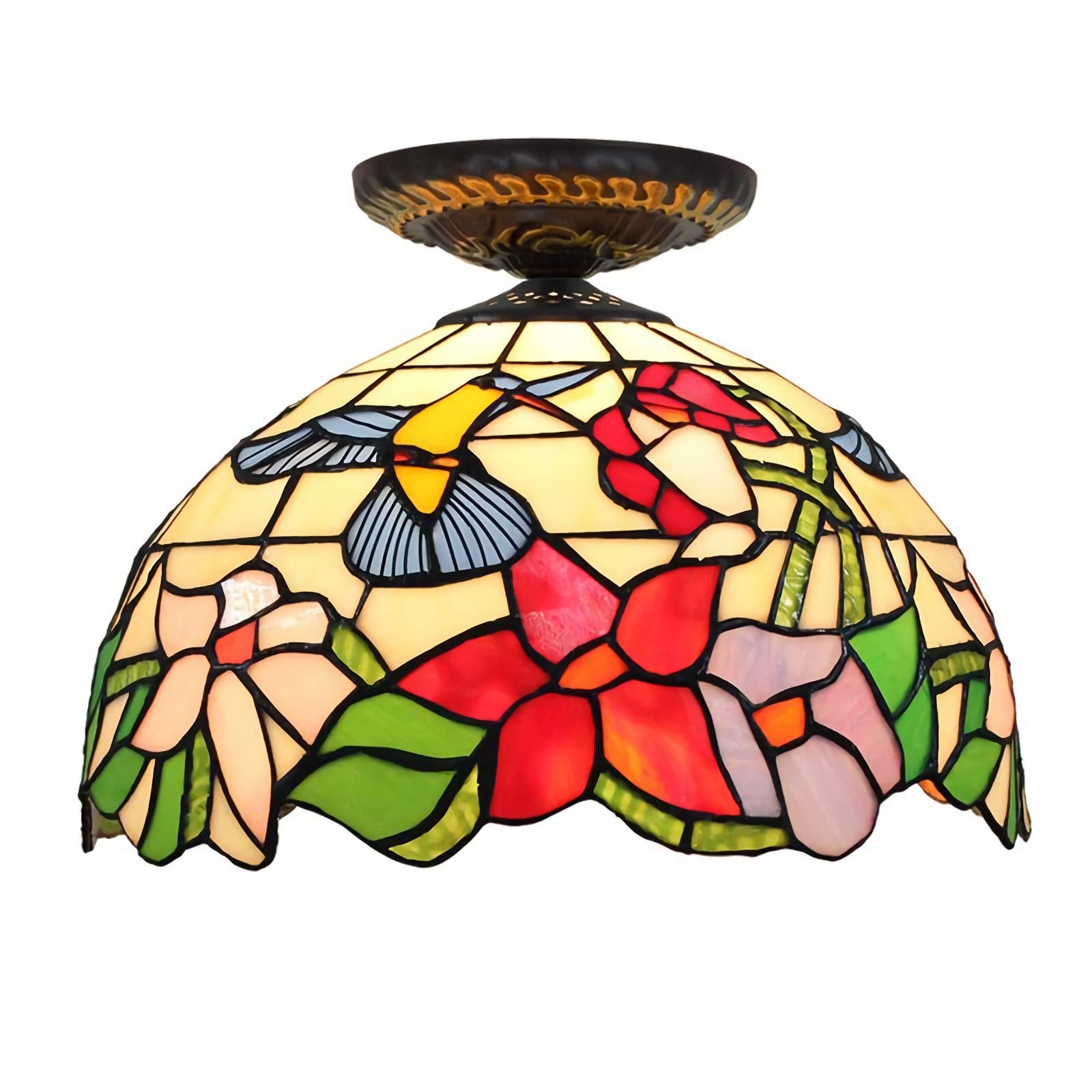 Aioneer Tiffany Style Ceiling Light,30Cm Stained Glass Bird Shade Chandeliers, European Pastoral Pendant Hanging Light For Bedroom Living Room Dining Room Kitchen Island-Ceiling Lights