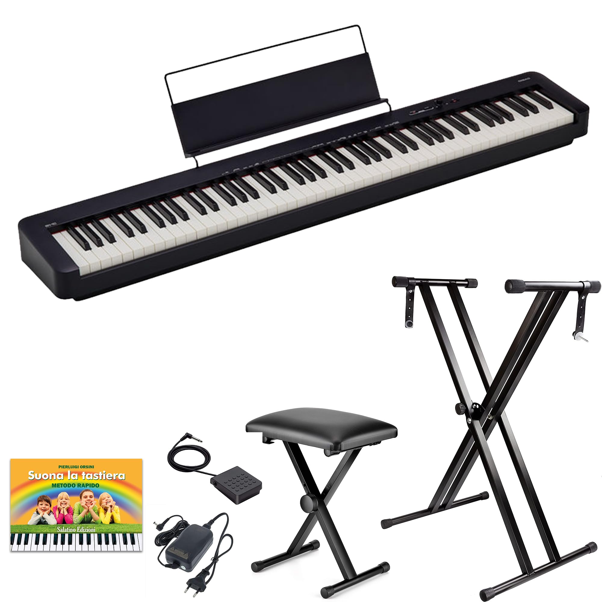 CASIO CDP-S110 Piano Digitale 88 Tasti Pesati, stand con ghiera e panchetta con altezza regolabile ffalstaff ®, alimentatore e pedale, E-Book di melodie celebri per Casio