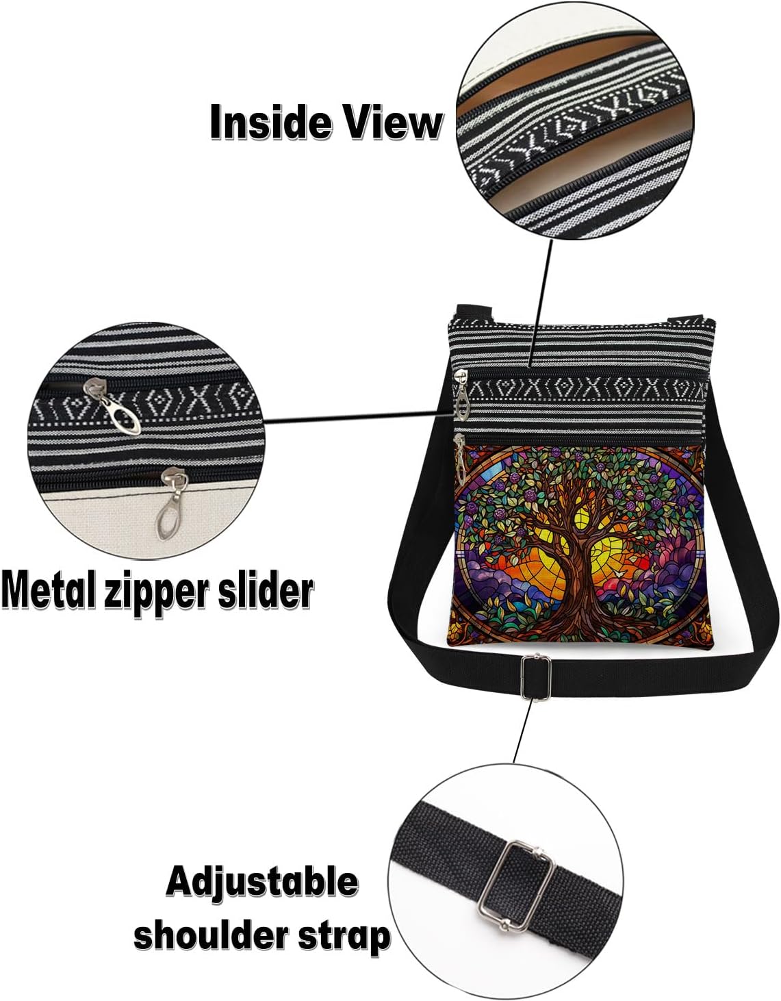 Tree of Life Crossbody Bag Adjustable Shoulder Strap for Nature Lover Adults Birthday Gift Mother's Day Present​​ for Women Men Travel Purse - Image 6