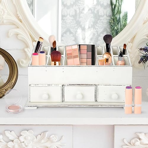Miniatura 5 de Organizador de tocador, 3 cajones, de madera, para organizar y guardar cosméticos, herramientas de maquillaje y accesorios pequeños en casa y la