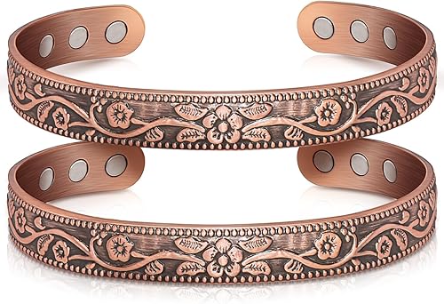 Vista 36 de Brazalete de cobre para mujer, pulsera magnética con 3500 imanes Gauss, joyería de cobre 100% puro con caja de regalo (juego de 2) Árbol de cobre