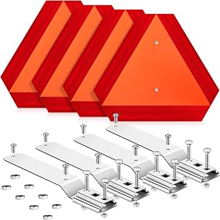 4 Sets langsam bewegliches Fahrzeugschild mit Montagehalterung, 35,6 x 40,6 cm, langsam bewegliches Fahrzeug, Dreiecksschild, Aluminium-Warndreiecke für Fahrzeuge, Golfwagen, Traktor,