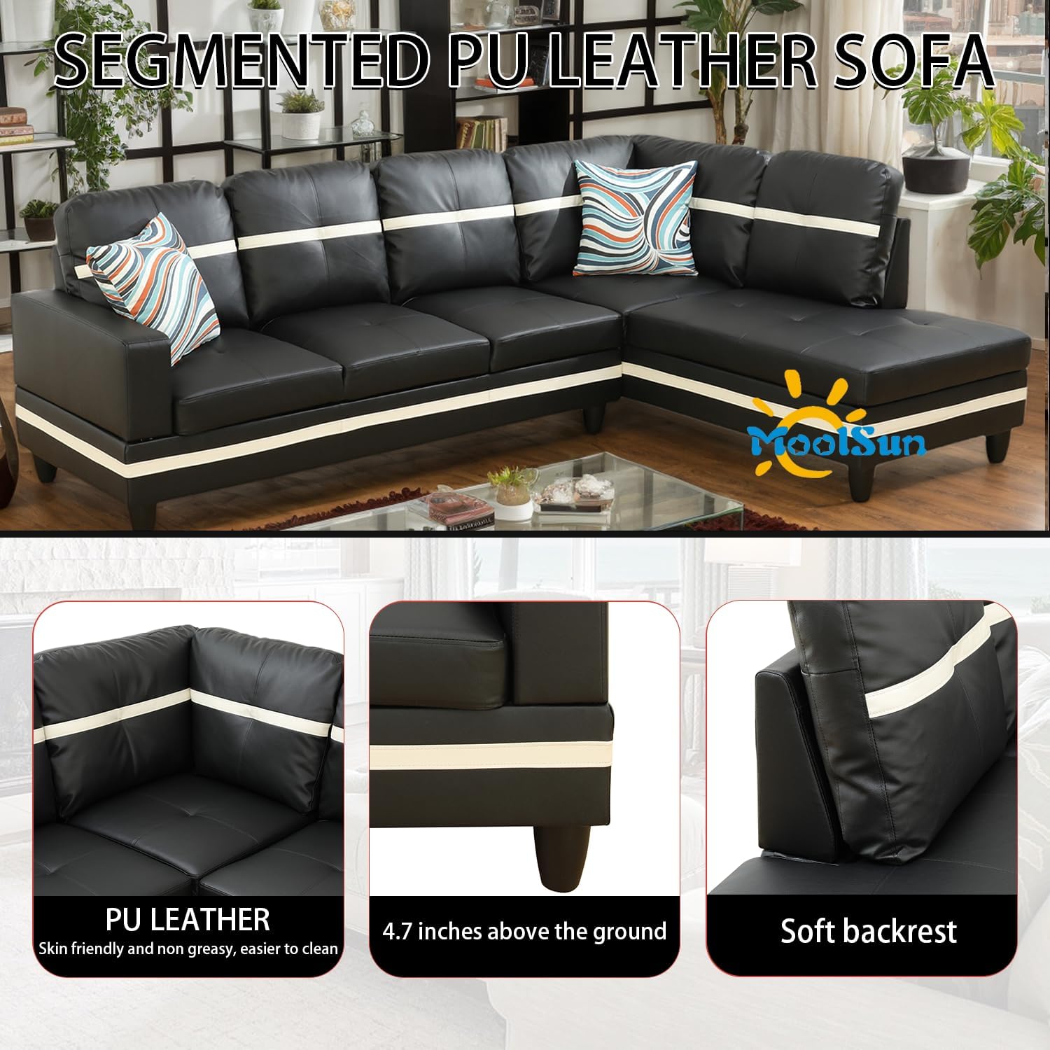 L-Shaped Combination Sofa Set, Luxurious Synthetic Leather Living Room Sofa, Suitable for Living Rooms, Bedrooms, Apartments, and Offices