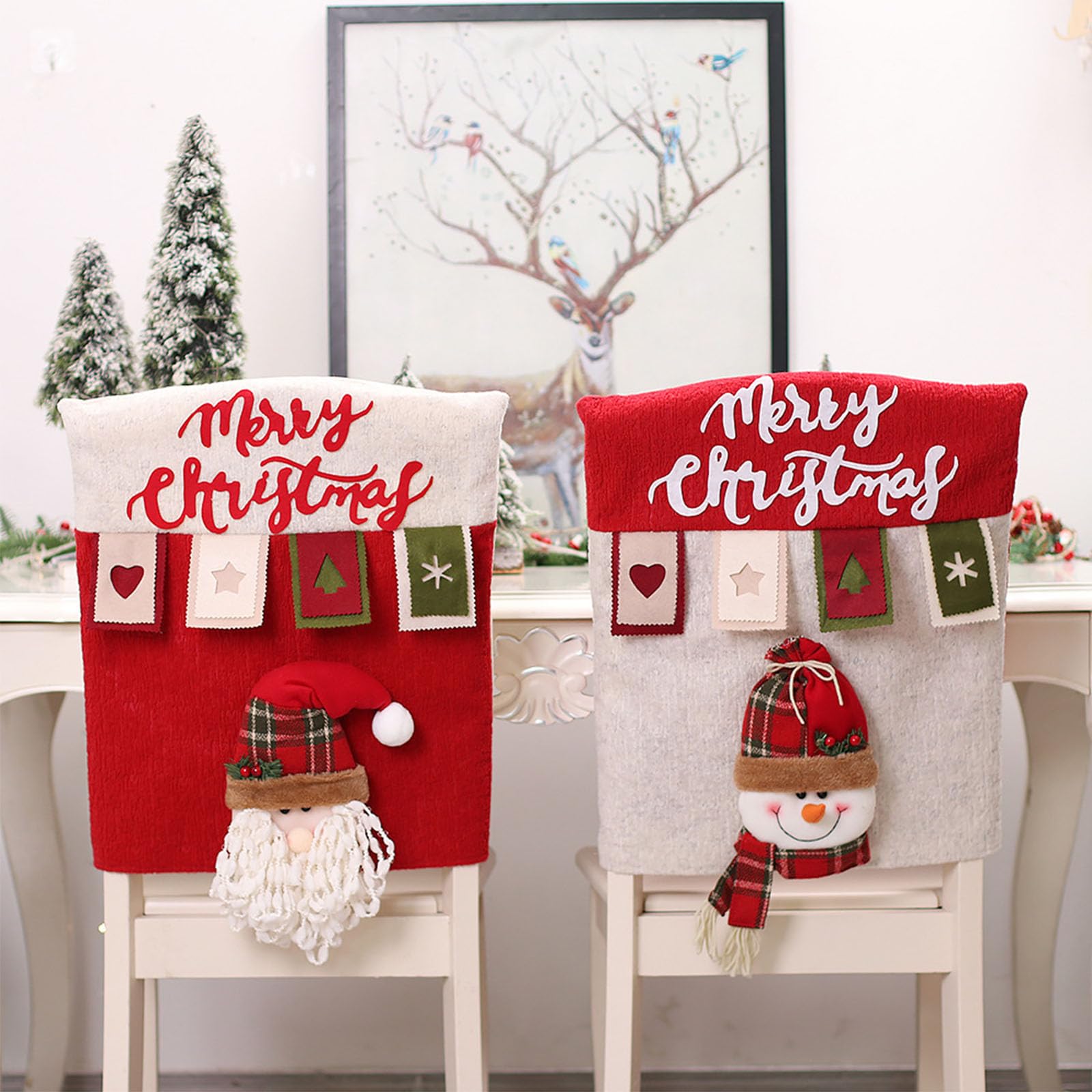 Fundas Sillas, Fundas para Sillas de Navidad 3 Pcs, Funda para Banco de Comedor, Decoración Interior de Navidad, Suministros para Recuerdos de Fiesta