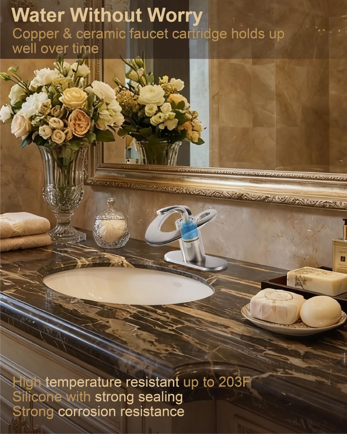 Brushed Nickel Bathroom Faucet, Waterfall Single Handle Bathroom Faucets, Unique Single Hole Faucet with Deck Plate for 3 Hole Bathroom Sink - Image 3