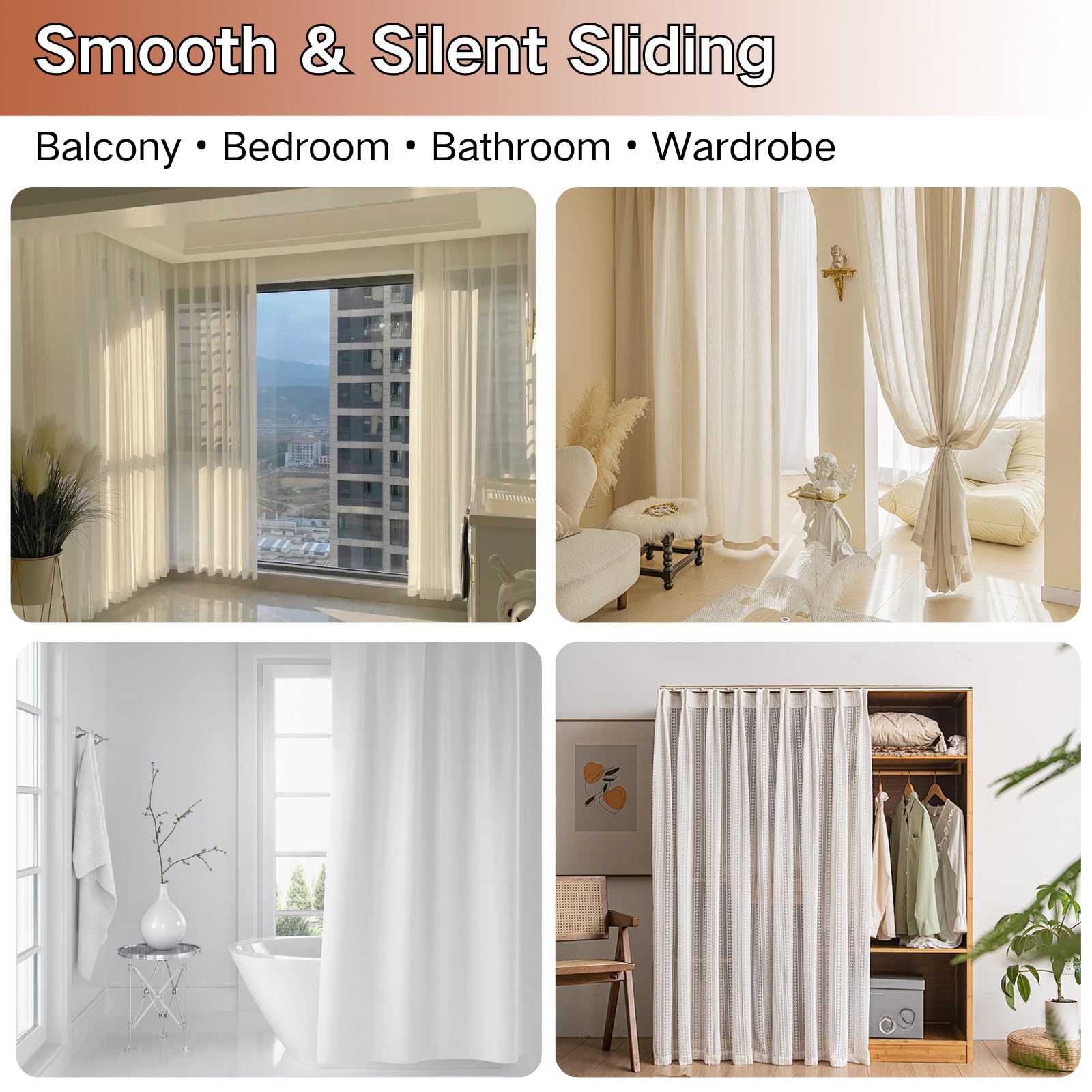 Tringle à rideaux adhésive sans perçage – Tringle à rideaux à montage au plafond ou sur le côté pour cloisons de chambre et de lit – 2,1 x 3 x 2,7 m, installation facile, polyvalent et