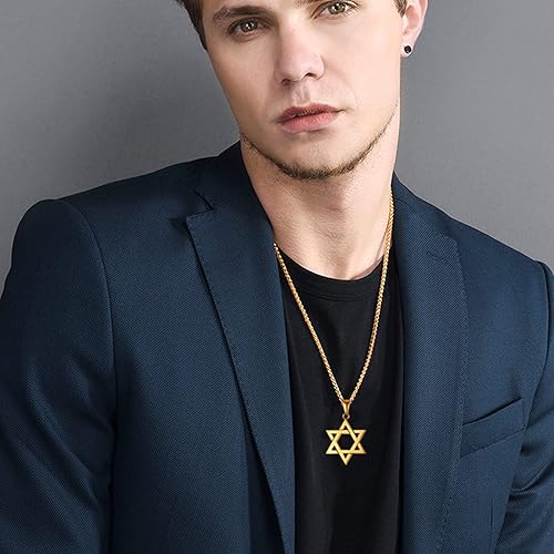 Miniatura 2 de U7 Star of David Necklace for Men Women GoldStainless Steel Hexagon Pendant with CrossRuby StoneClassic Jewish Isael Necklaces Length 22 24 26