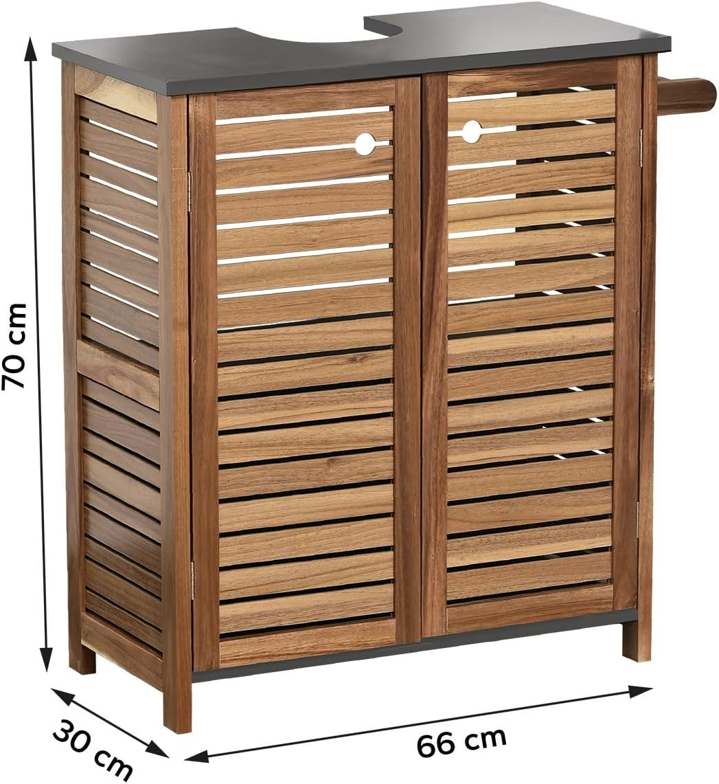 EVIDECO French Home Goods Brown and Gray Under Sink Cabinet with U-Shaped Cut-Out, Double Vented Doors, Towel Holder - Elements Collection