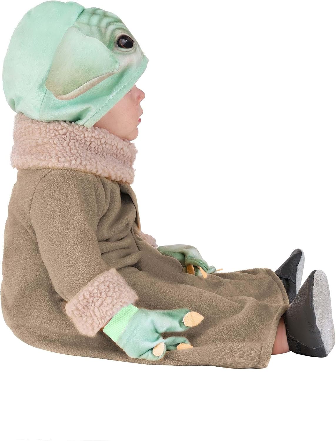 Infant Grogu Costume | Baby Yoda Star Wars Outfit with Fleece Tunic and Plush Hood Perfect for Halloween Party