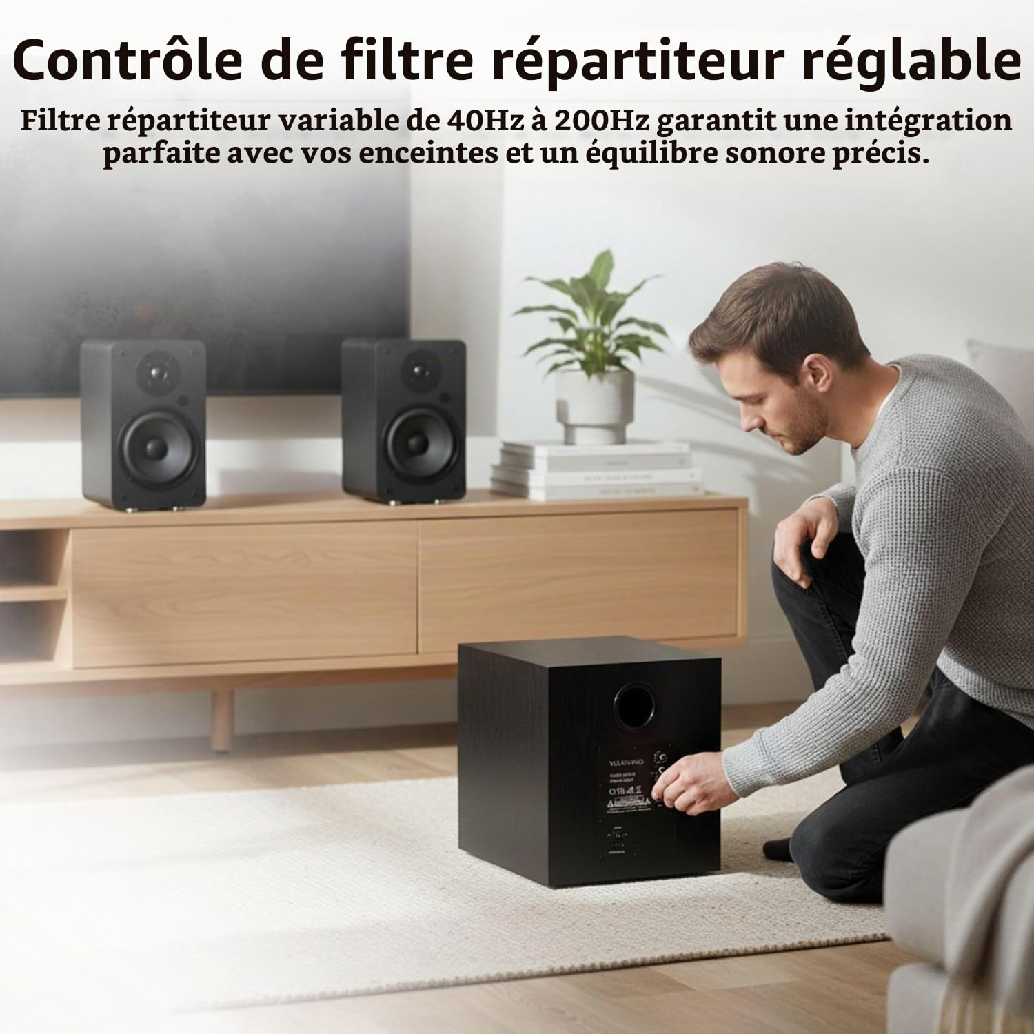 VULKKANO SUB12 Caisson De Basse Actif 12 Pouces, Fréquence 40 Hz-200 Hz, 200 W