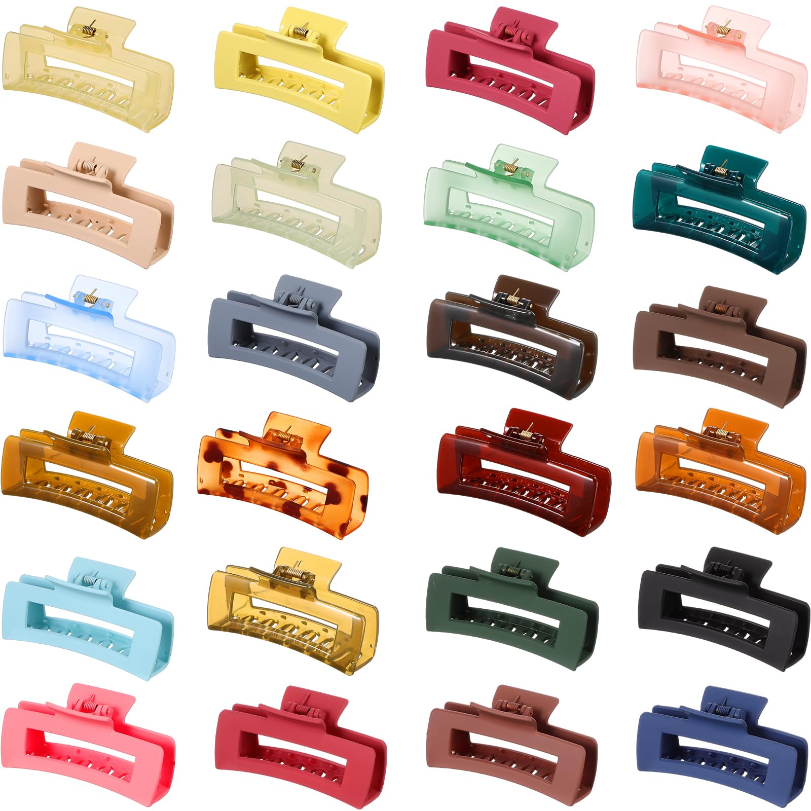 24 Pcs Large Hair Claw Clips 4.1 Square Matte Big Hair Clips Rectangle Strong Hold Claw Clips for Thick Hair Nonslip Acrylic Banana Jaw Clips Hair Accessories for Women Girls, 24 Colors