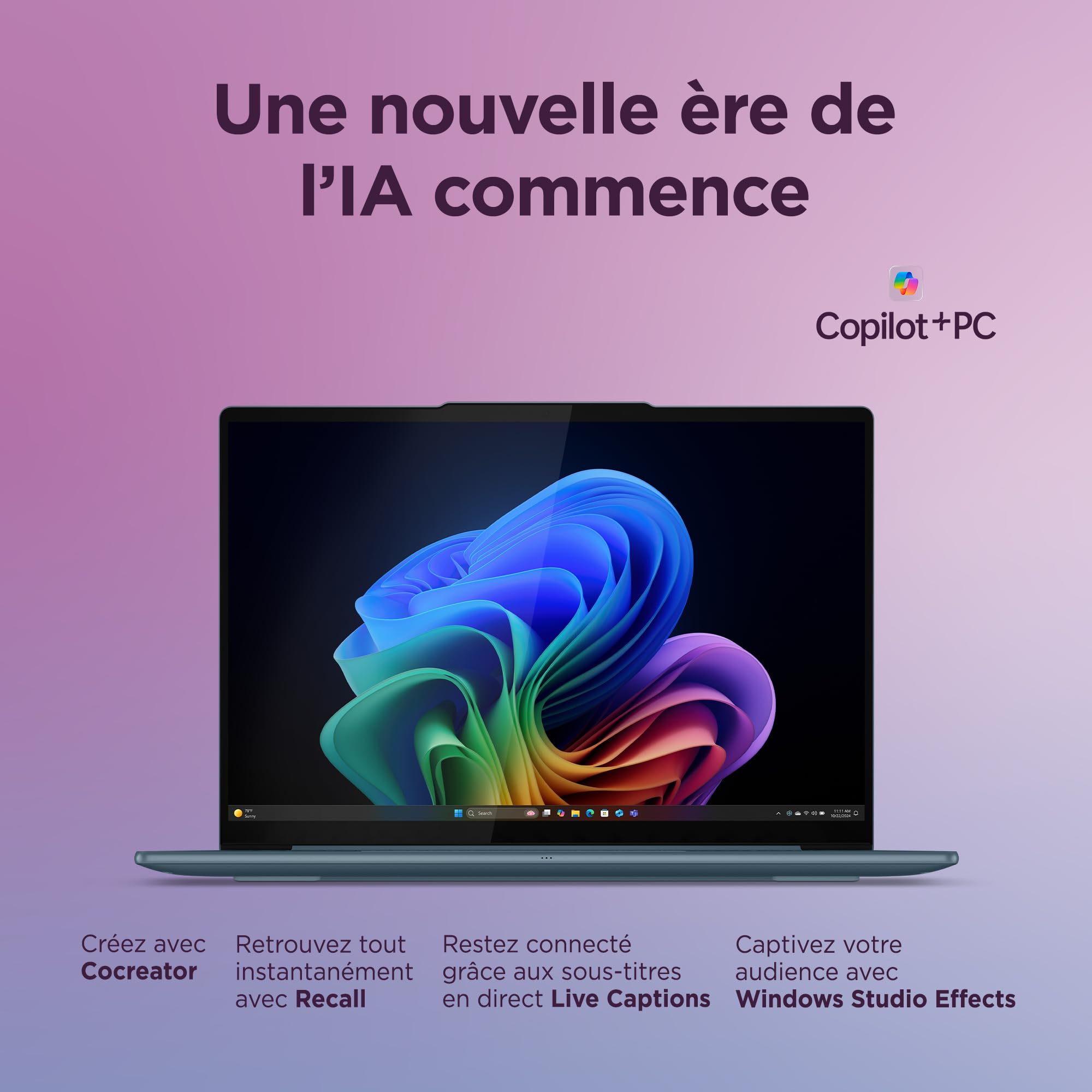 Lenovo Yoga Slim 7 14AKP10 - Ordinateur Portable 14'' WUXGA (AMD Ryzen AI 7 350, RAM 32Go, SSD 1Tb, IAMD Radeon 860M Graphics,Windows 11 Home) Clavier rétroéclairé AZERTY FR - Tidal Teal