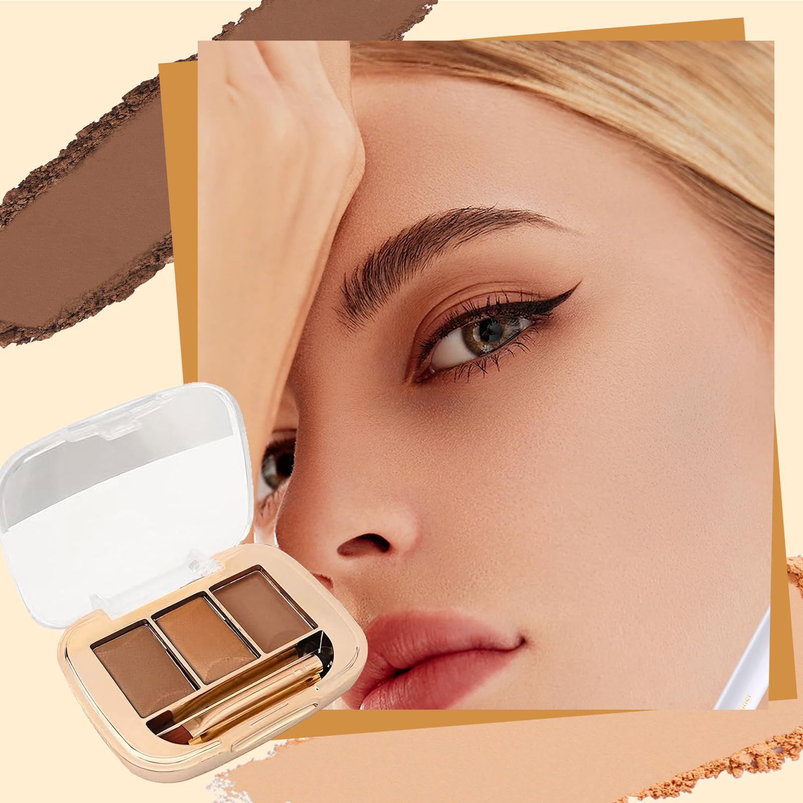 3-Colour Eyebrow Powder Palette with Dual-Ended Brush - Image 2