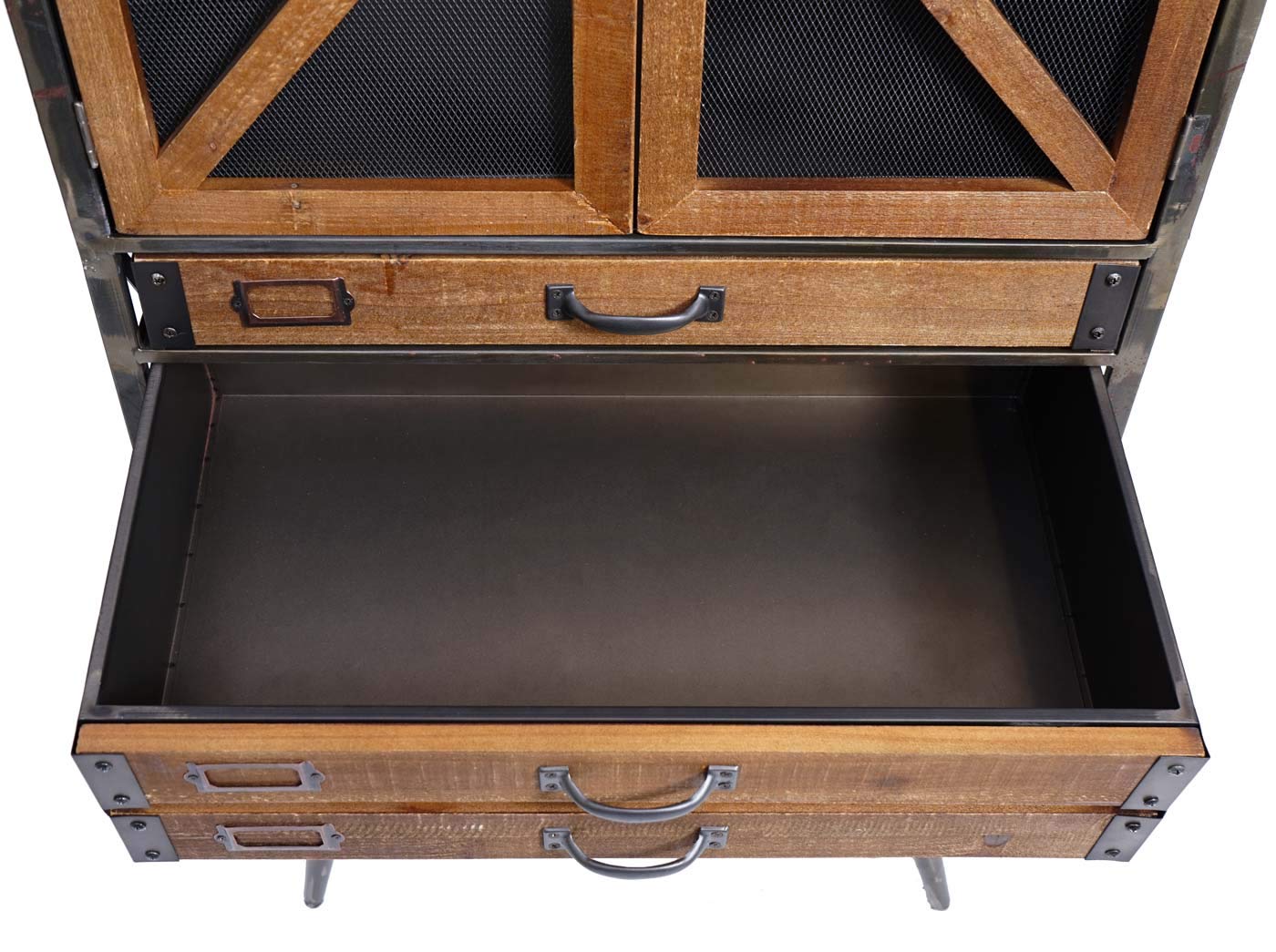 Mendler Hochschrank HWC-F91, Apothekerschrank Wohnzimmerschrank, Industrial Tanne Holz Metall 128x60x33cm, braun-schwarz