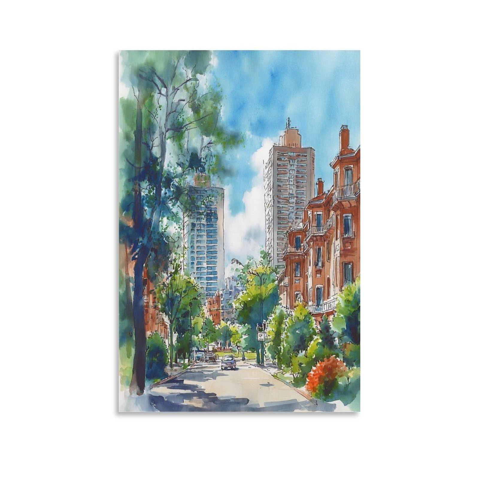 XWYMXZ New Orleans Cityscape 20x30inch(50x75cm) Vintage Travel Poster Watercolor Canvas Art