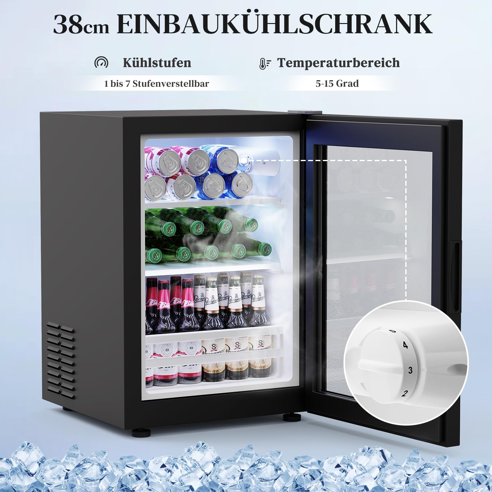 BROTTAR Barschrank mit Kühlschrank (inklusive), weinkühlschrank mit LED-Beleuchtung, Getränkeschrank Sideboard mit Bewegungssensor, Weinschrank für Wohnzimmer Küche Esszimmer (Schwarz)