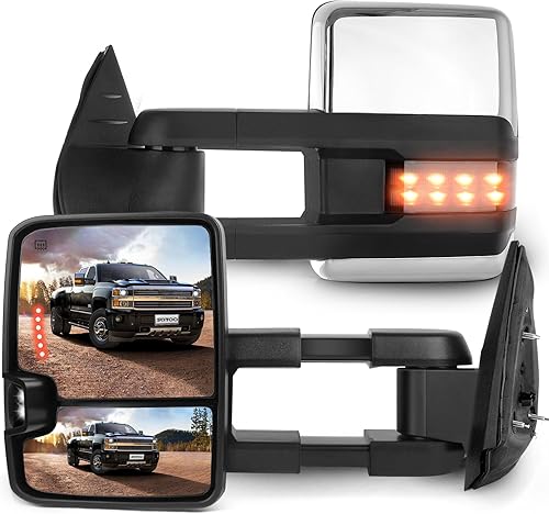 SCITOO Espejos de remolque compatibles con Chevy Silverado 2007-2014 para GMC Sierra (07 nuevo cuerpo), un par de espejos de remolque de potencia