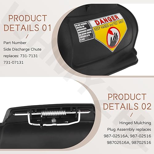 Miniatura 3 de 731-07131 987-02516A Conducto de descarga lateral y tapón de mantillo con bisagras compatible con MTD Craftsman de 21 pulgadas, cortacésped empujado