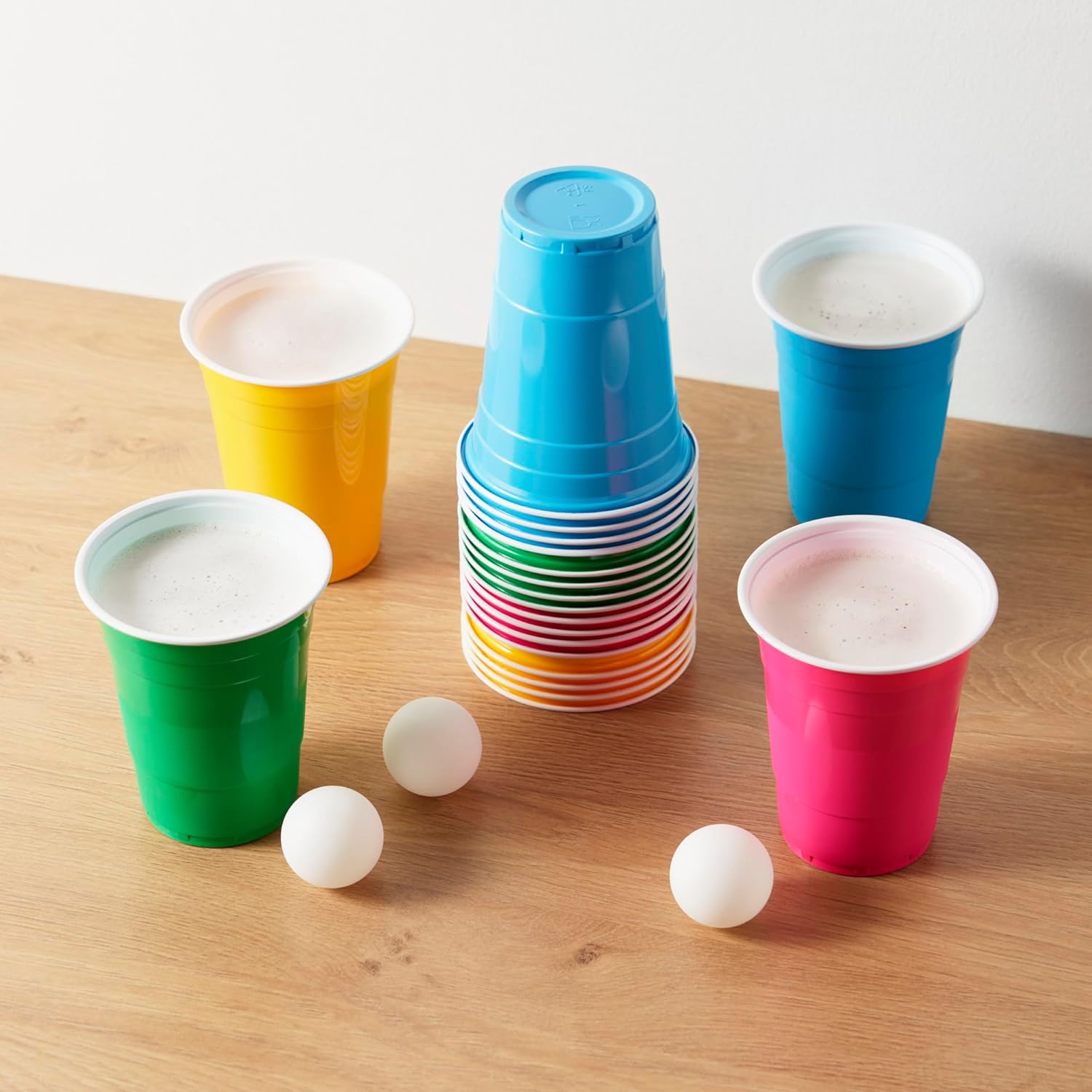 True Neon Kit, Beer Multicolor Set of 24 Cups and 4 Ping Pong Balls, Set of 1, Assorted