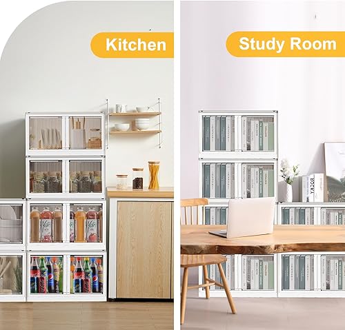 Miniatura 5 de YARWAYER Armario de almacenamiento  Organizadores plegables de armario con ventanas, cubos de almacenamiento grandes de plástico con puertas de