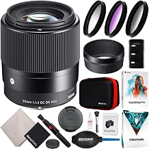 Sigma 30mm F1.4 DC DN Contemporary Lens for Sony E-Mount Mirrorless Cameras 302965 Bundle w/Deco Gear Photography Accessory Kit + 52mm UV Polarizer FLD Filter Set + Photo Video Editing Software
