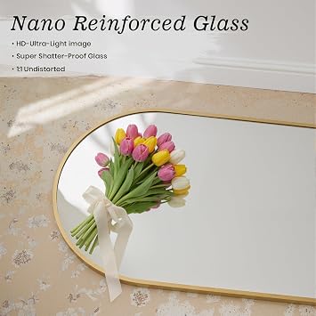 Anpark Gold Arched Huge Oversized Mirror Full Length with Stand 41 x 81 Large Full Body Standing Floor Mirror for Bedroom Wall Mounted Mirror for Living Room Home Decor