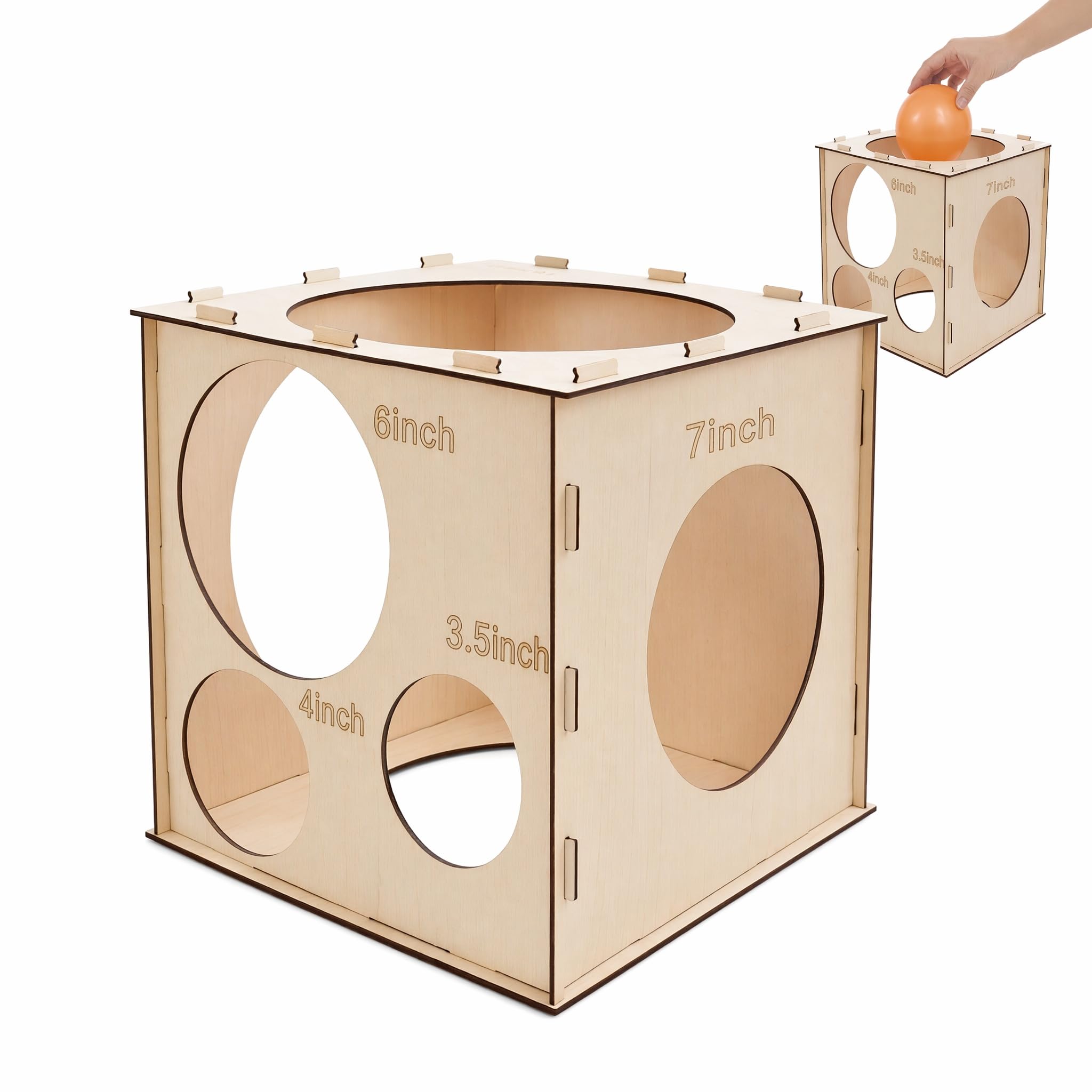 Balloon Sizer Box,Balloon Measuring Box Cube with 36 Rubber Bands