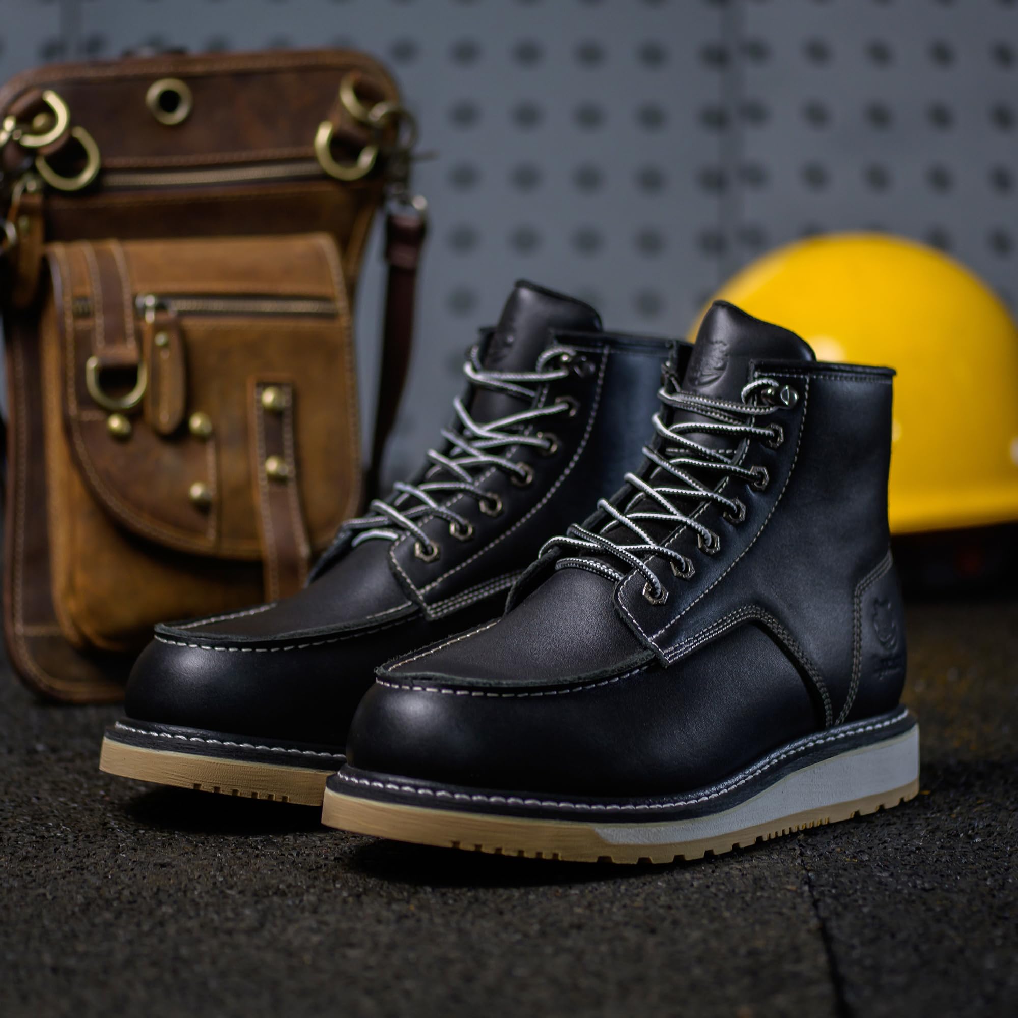 Miękkie wodoodporne modne buty robocze Goodyear-Welted Industiral & Construction 15 cm brązowe/czarne