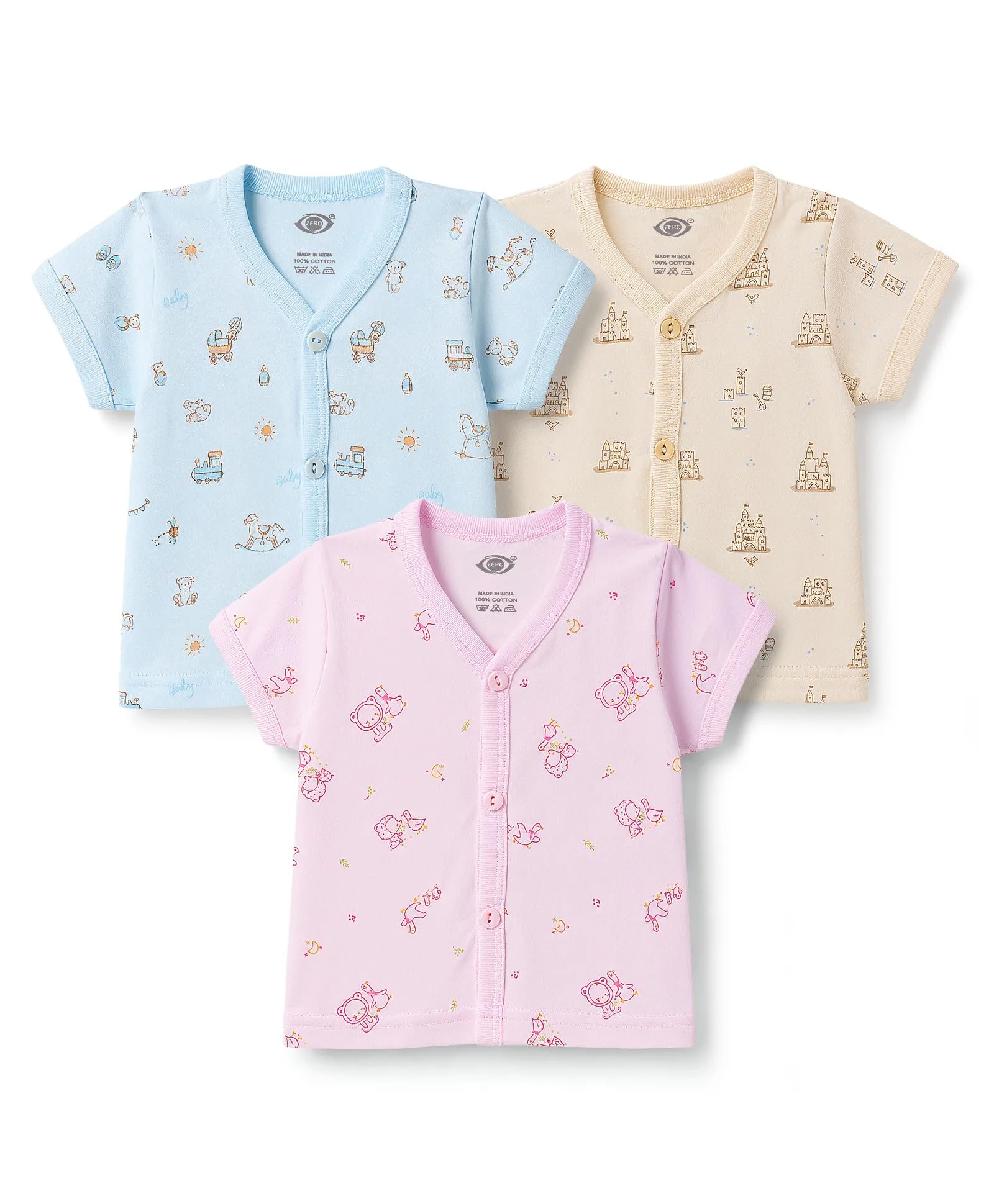 Zero Baby Boys & Baby Girls 100% Cotton Front Open Half Sleeve Vest/T-Shirt Combo Pack | Soft & Breathable | Pack of 3-image-44