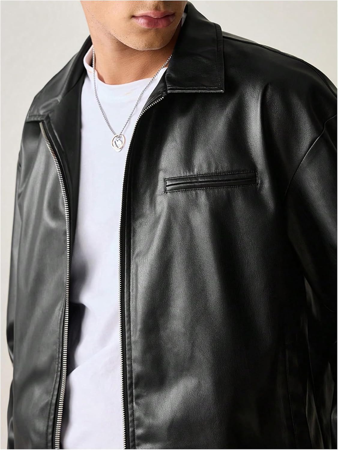 BEAUDRM Men's Faux Leather Jacket Collar Zip Up Motorcycle PU Jackets Lightweight Outerwear Biker Vintage Coat - Image 5