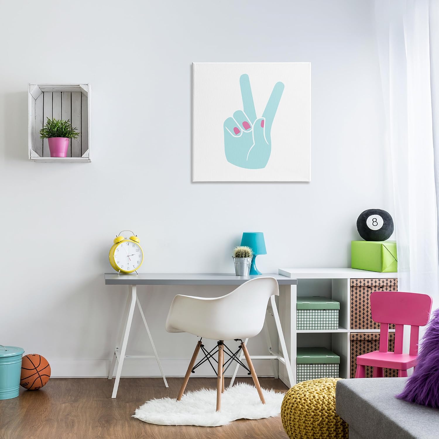 Stupell Industries Peace Hand Teal with Pink Nail Polish Canvas Wall Art, 30 x 30, Design by Artist Daphne Poselli