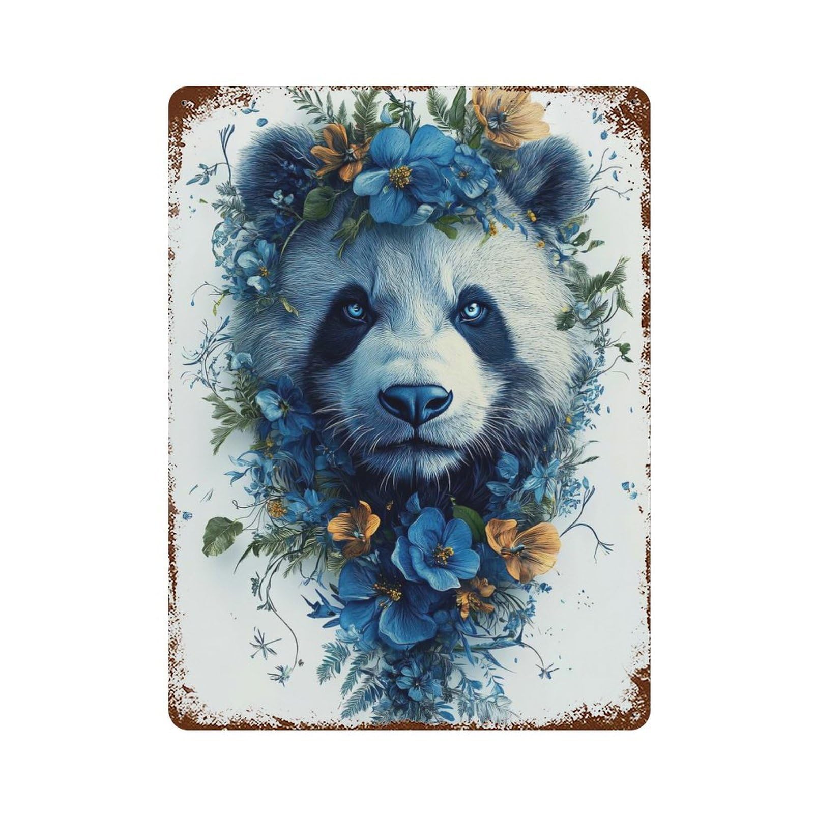 Panda with Floral Crown Vintage Metal Tin Sign 15.7"x11.8", Farmhouse Wall Decor for Garage, Bar And Workshop Decor