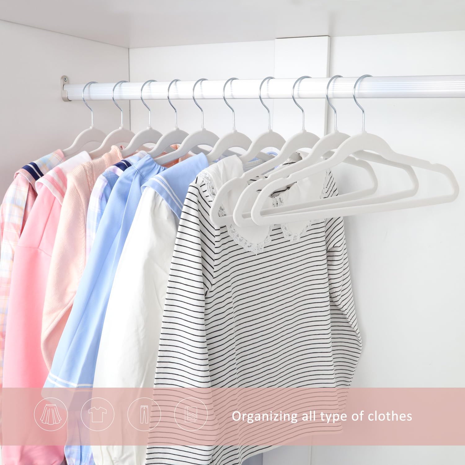 ManGotree Kids Velvet Hangers, Non-Slip Children's Clothes Hangers, Space Saving Schoolchild Hanger with Swivel Hook - Image 2