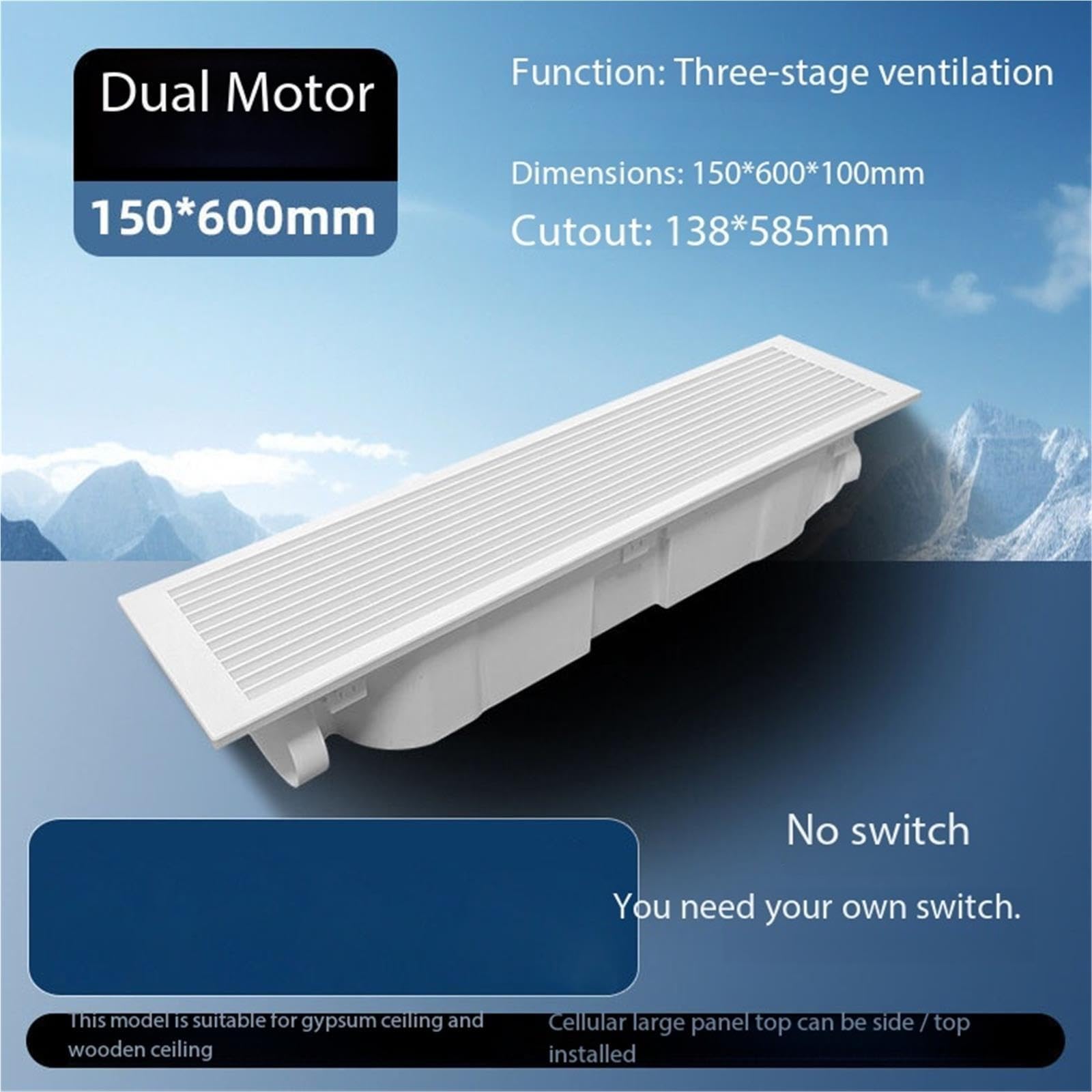 Ideal para el hogar Ventilador extractor de aire techo tira larga