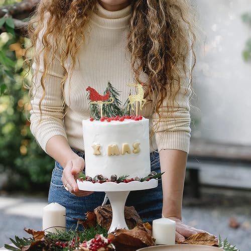 Miniatura 5 de Decoración para cupcakes de Navidad, 36 piezas de copos de nieve con purpurina, sombreros de Papá Noel, árbol de Navidad, ciervo, hombre de