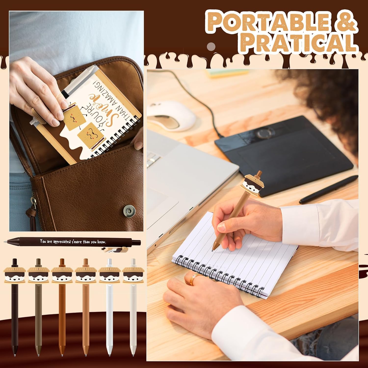 Tenceur 24 Sets S'more Teacher Appreciation Gifts Bulk Marshmallow Spiral Notepad and Pen Set Coworker Thank You Social Worker Gifts Rewards for Employee Nurse Staff Team Office Party Favors