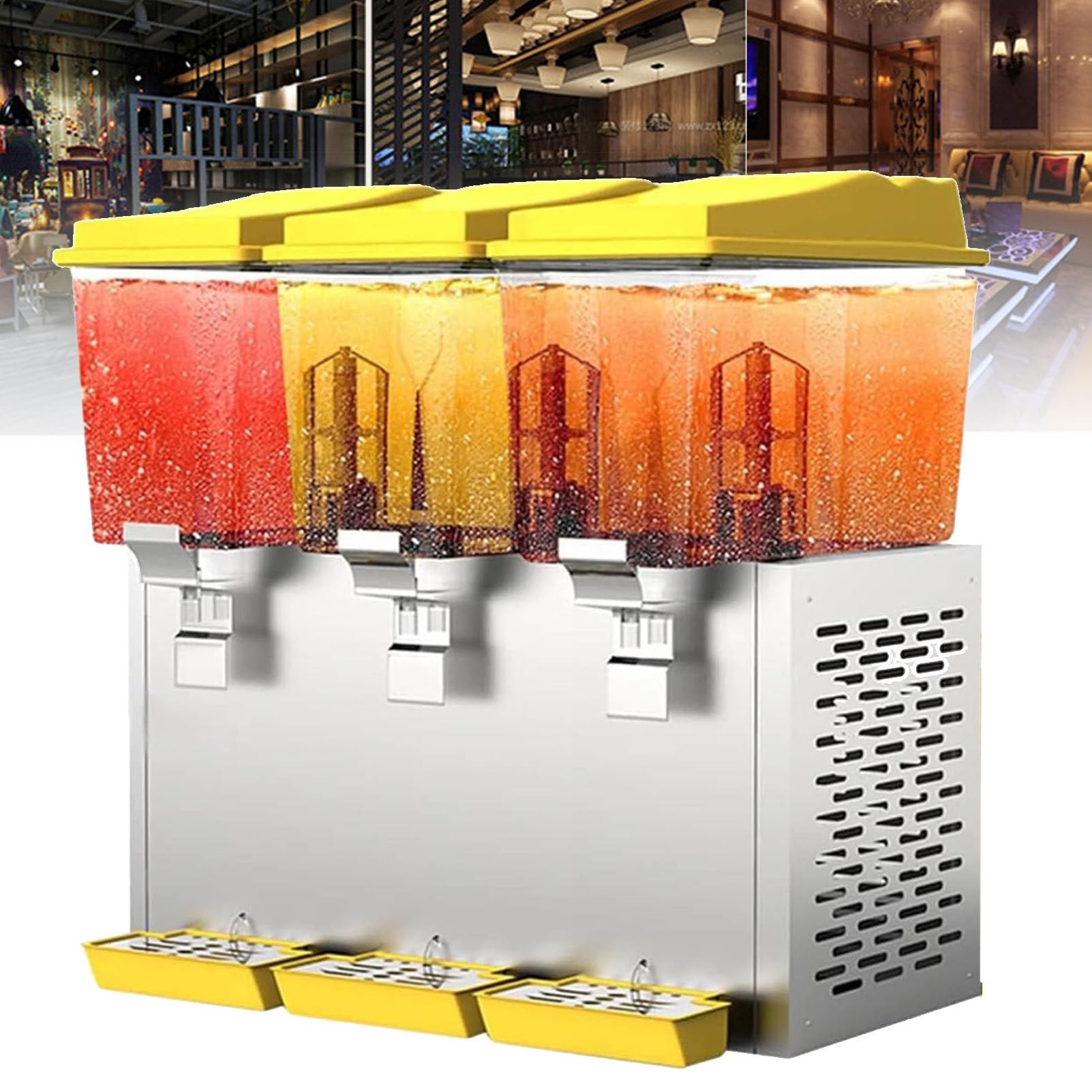 HCZKIUJY Commercial Beverage Dispenser, 48L Capacity, 3 Tanks Juice Dispenser, Cold Drink Stainless Steel for Home, Restaurant, Bar, Party (Yellow)