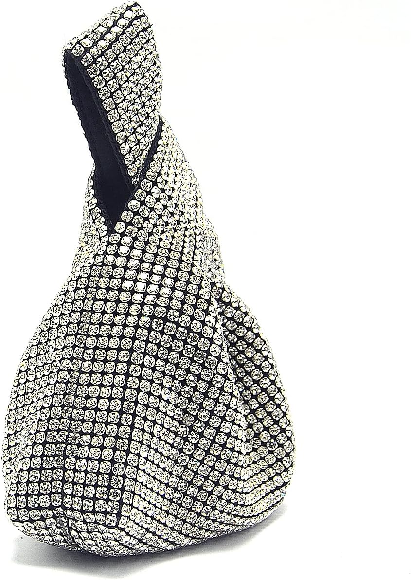 Miuco Mini Rhinestone Hobo Dumpling Bag Crystal Evening Bucket Handbag Bling Sparkling Clutch Crossbody Bag