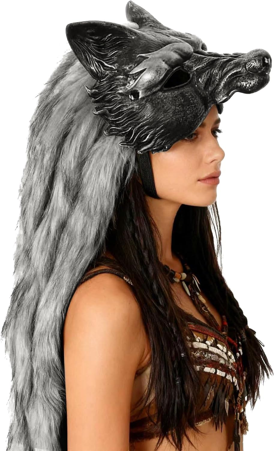 L'VOW Viking Fur Wolf Mask Werewolf Cosplay Barbarian Headress