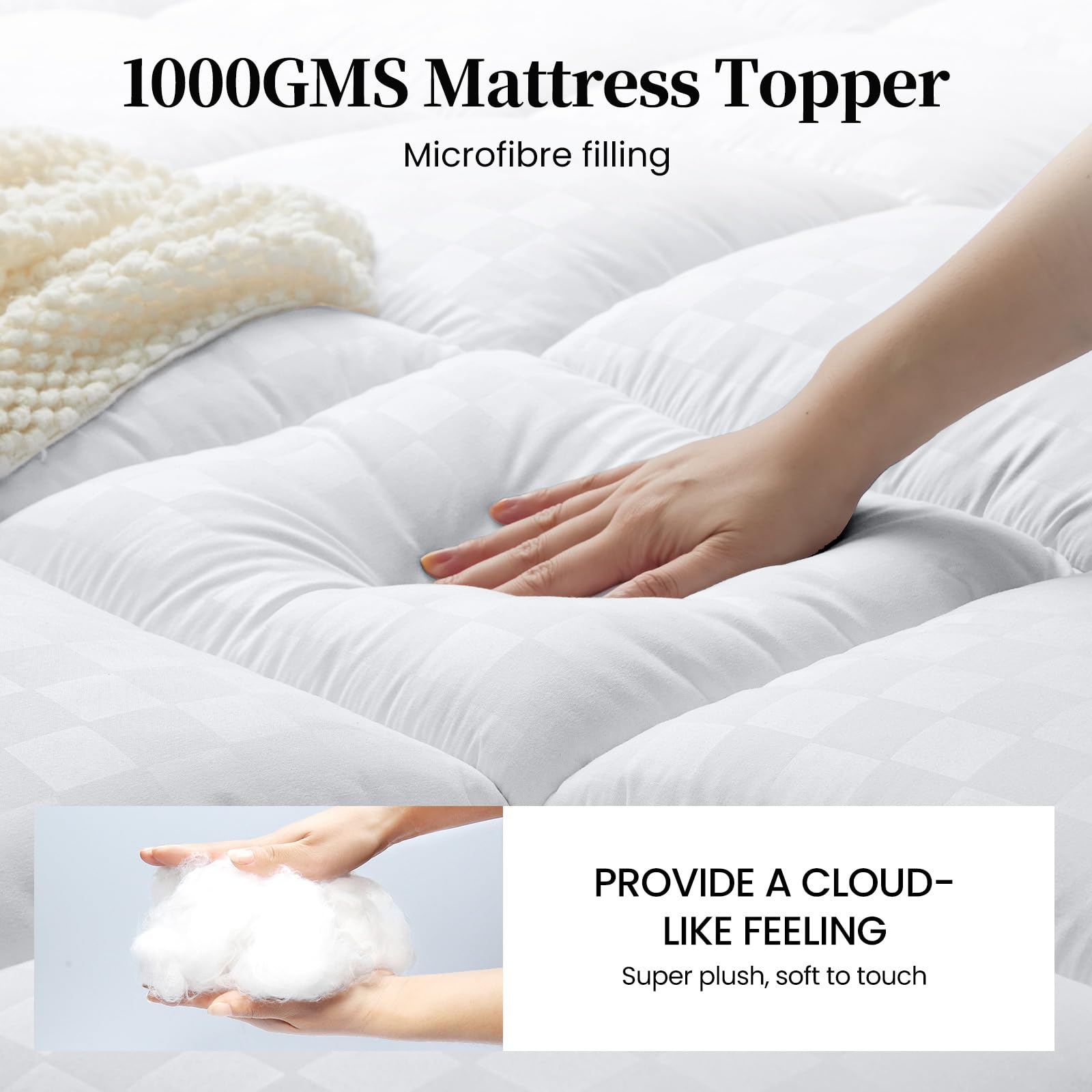 Matratzentopper 160x200cm, 1000g/m² Matratzenauflage Hypoallergene, Ultraweich Matratzen Topper, Maschinenwaschbarer Bezug mit 4 rutschfesten Eckgummis, Weiß