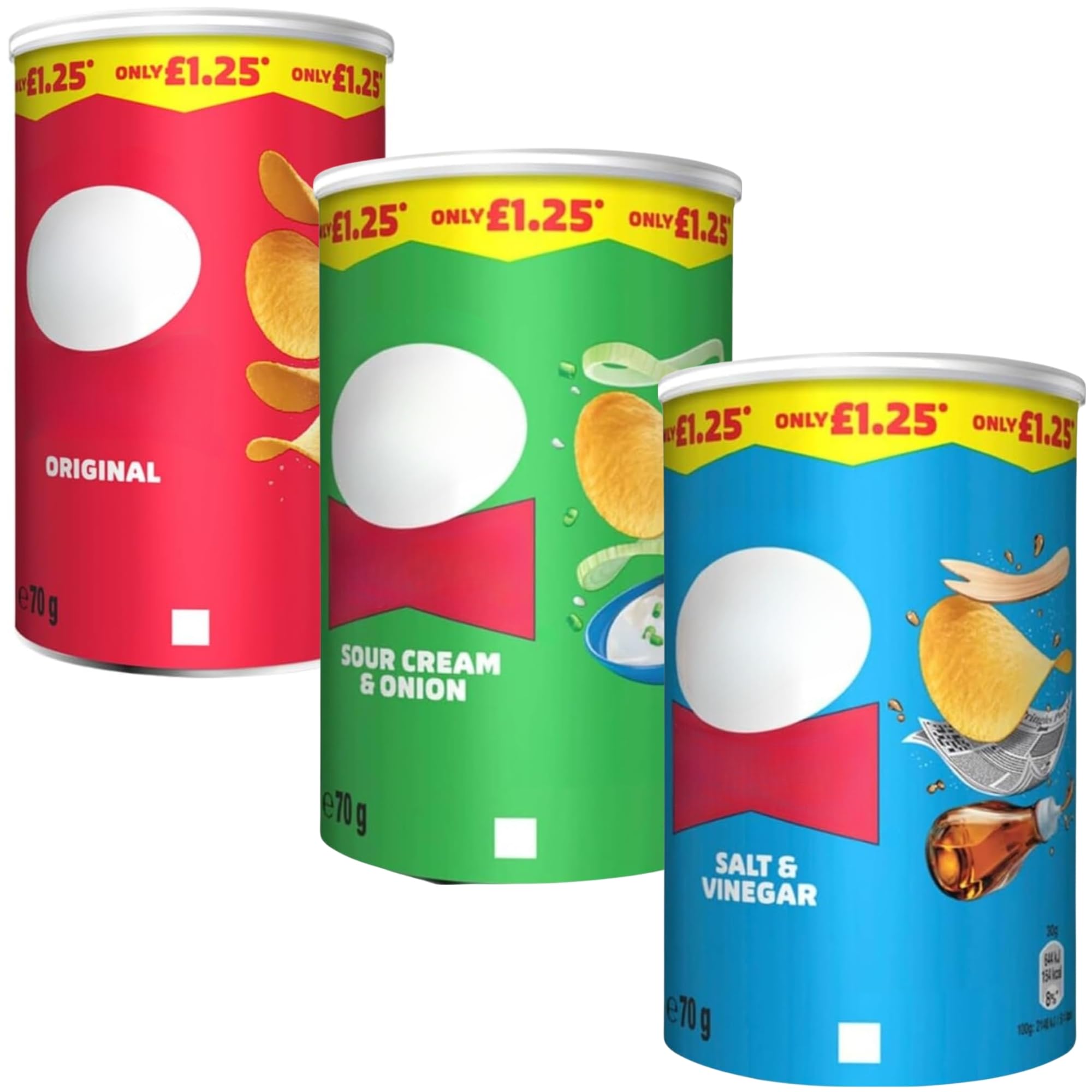 Snack Variety Bundle Consisting of Pringle Original Crisps Tub, Sour Cream & Onion, Salt & Vinegar 70g Each (3 Pack)