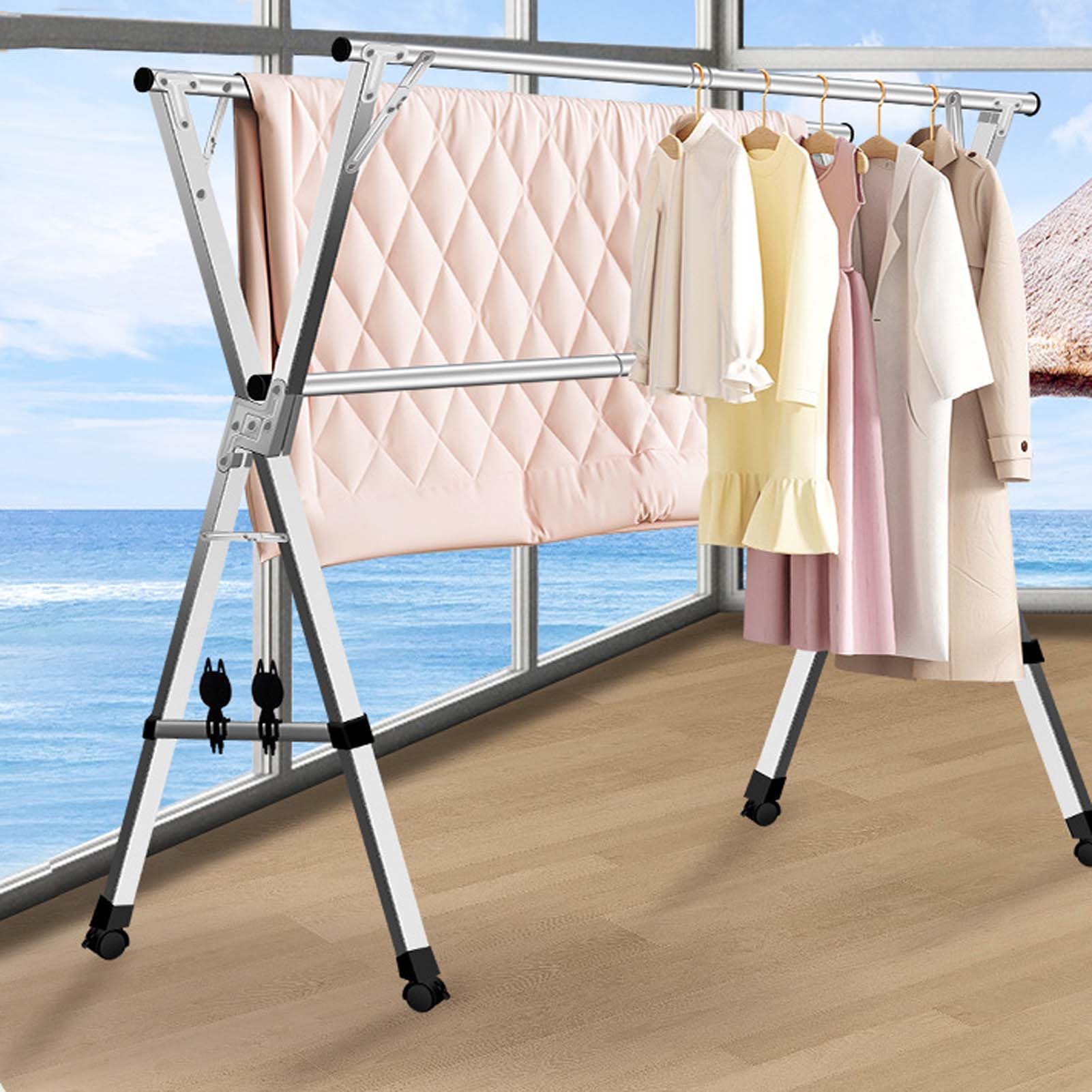 EYRMQWJPC Foldable Clothes Airer， Stainless Steel Foldable Clothes Drying Rack Heavy Duty, No Installation, Multiple Sizes(2.4m/95in)