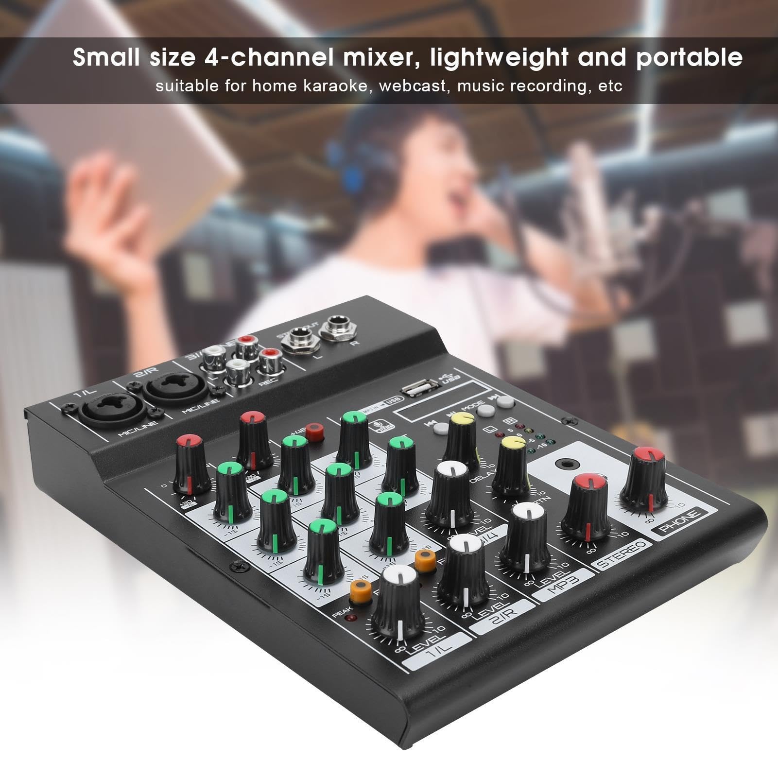 Mixer DJ, Console di missaggio Bluetooth portatile a 4 canali con mixer digitale effetto riverbero integrato