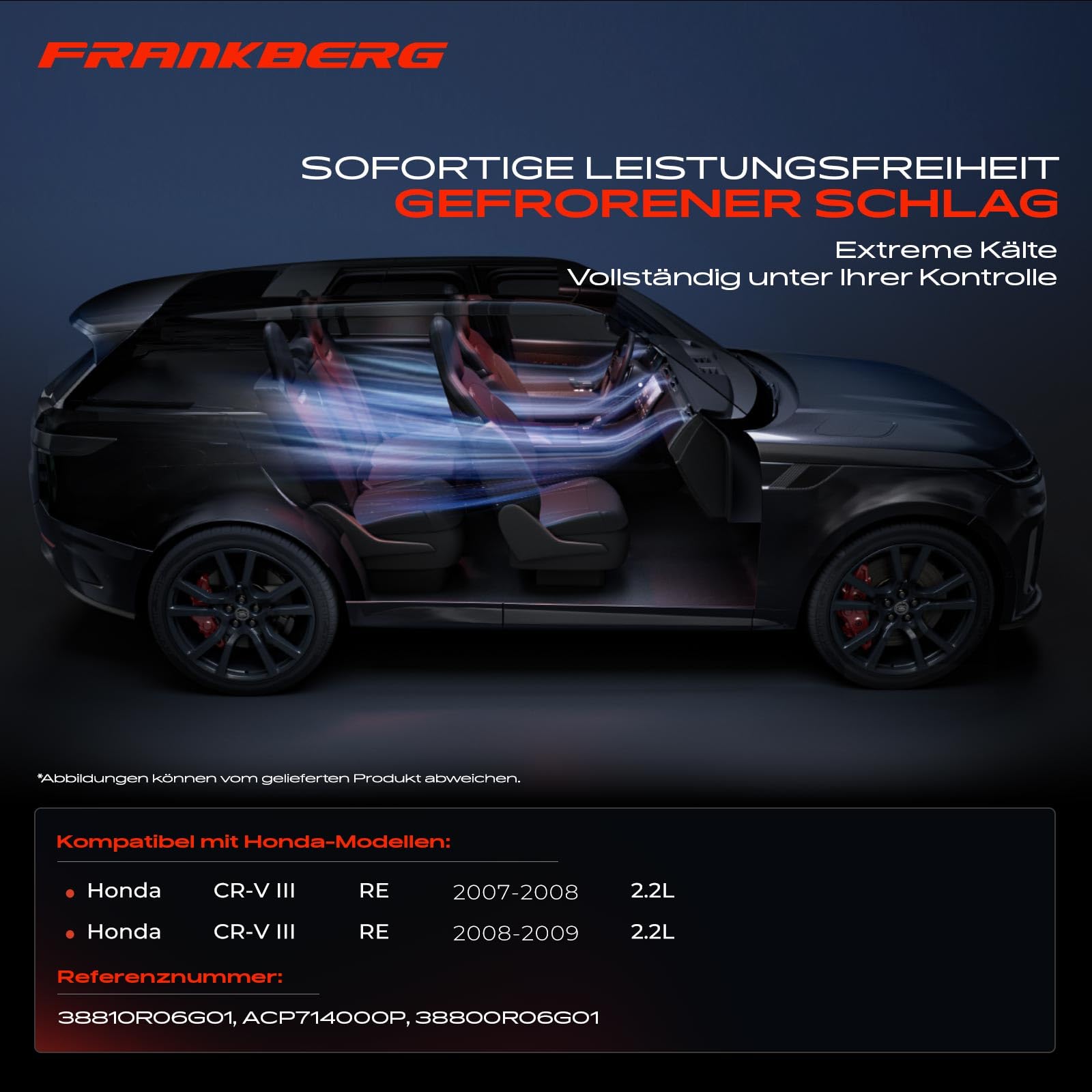 Frankberg Klimaanlagen Kompressor mit Kupplung Diesel Kompatibel mit CR-V III RE 2.2i-CTDi 4WD 2.2L (103 KW/140 PS) Replace# 38810R06G01, inkl. Öl vorbereift