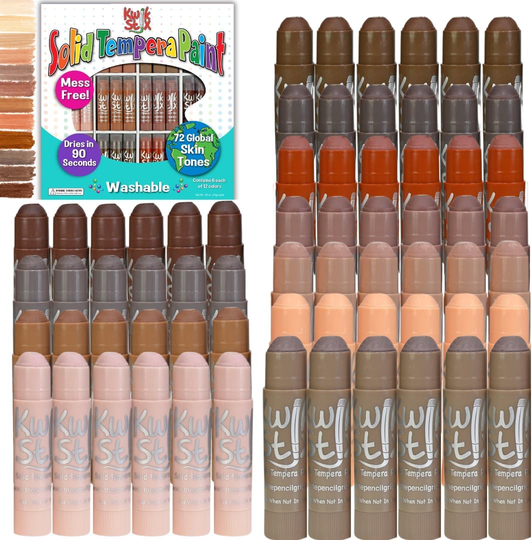 Kwik Stix Solid Paint Pens, Tempera Paint Pens, Super Quick Drying, Global Skin Tones Classpack 72 Pack (TPG-674), Assorted Skin Tones Colors, Regular