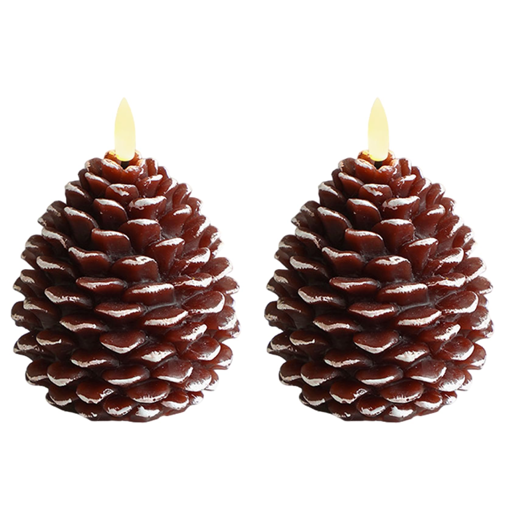 CAKEEYUM Flameless Pinecone Candles 2Pcs Cute Lifelike LED Battery Operated Christmas Candles 4.7in Christmas Decor for Holiday Indoor LED, Candle, Cute, Battery Operated, Pine
