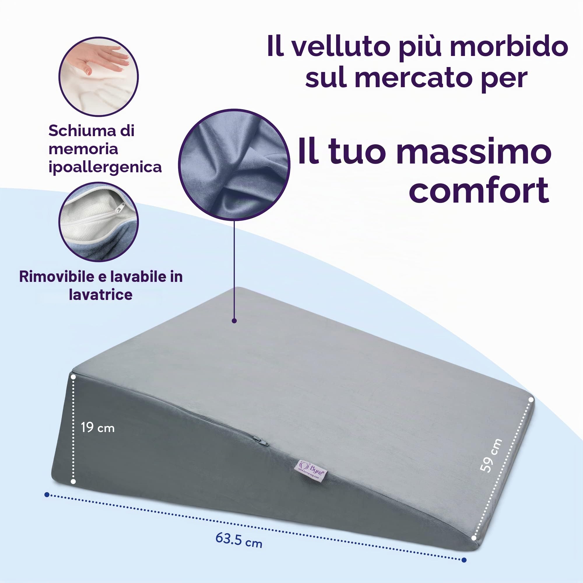 Byre® Cuscino ortopedico a cuneo pieghevole in memory foam, cuscino di supporto per la schiena regolabile per GERD, lettura, mal di schiena, dolori alle gambe, bruciore di stomaco, reflusso acido